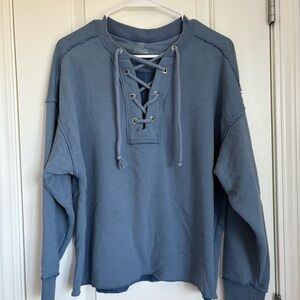Aerie Women’s Lace Up Crew Sweatshirt Blueish Gray - Size S